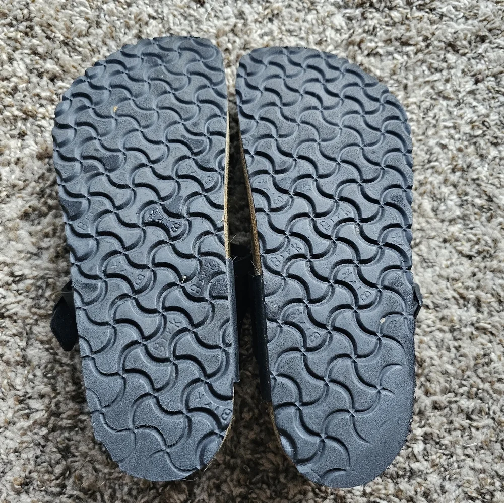 Birkenstock Gizeh Birko-Flor Black Leather‎ Sandals with Buckle Sz M 7 L 9